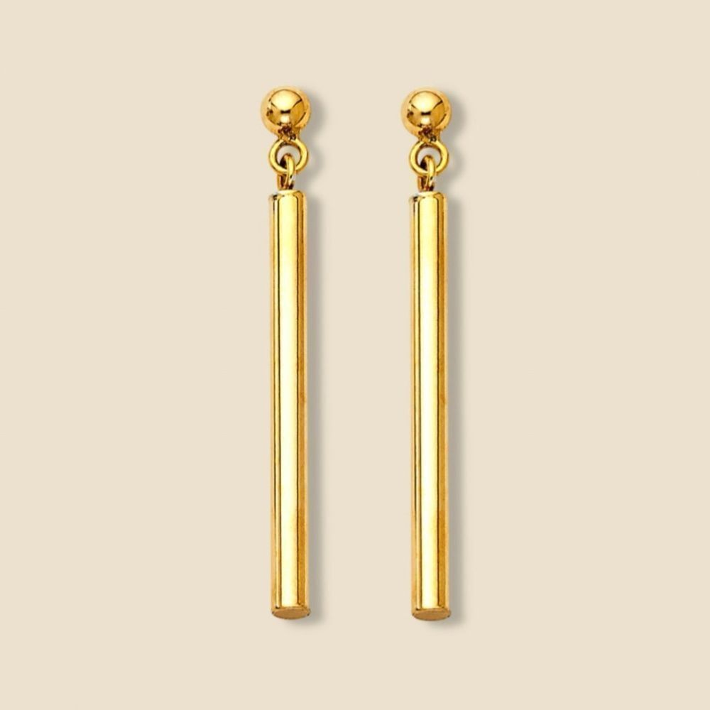 14k Real gold Hanging Bar earrings | Gold earrings | Minimal | Birthday gift |